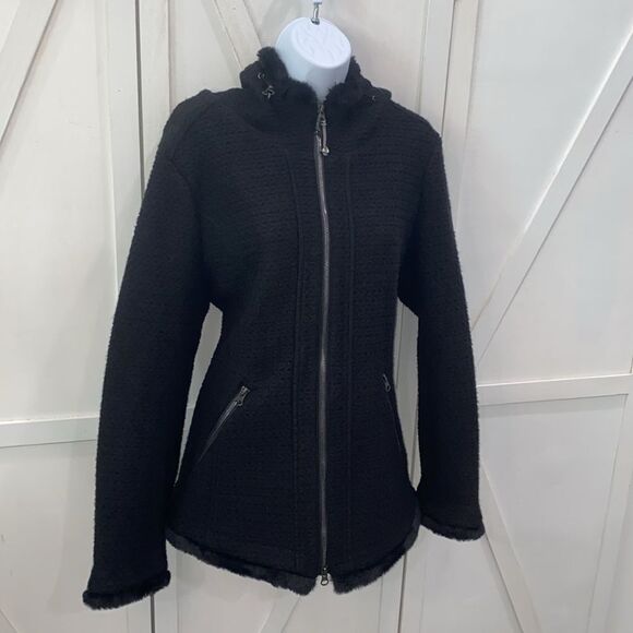 Goode Ryder Women's Sweater Jacket Hooded With Zippered Pockets & Faux Fur Trim - Picture 6 of 16